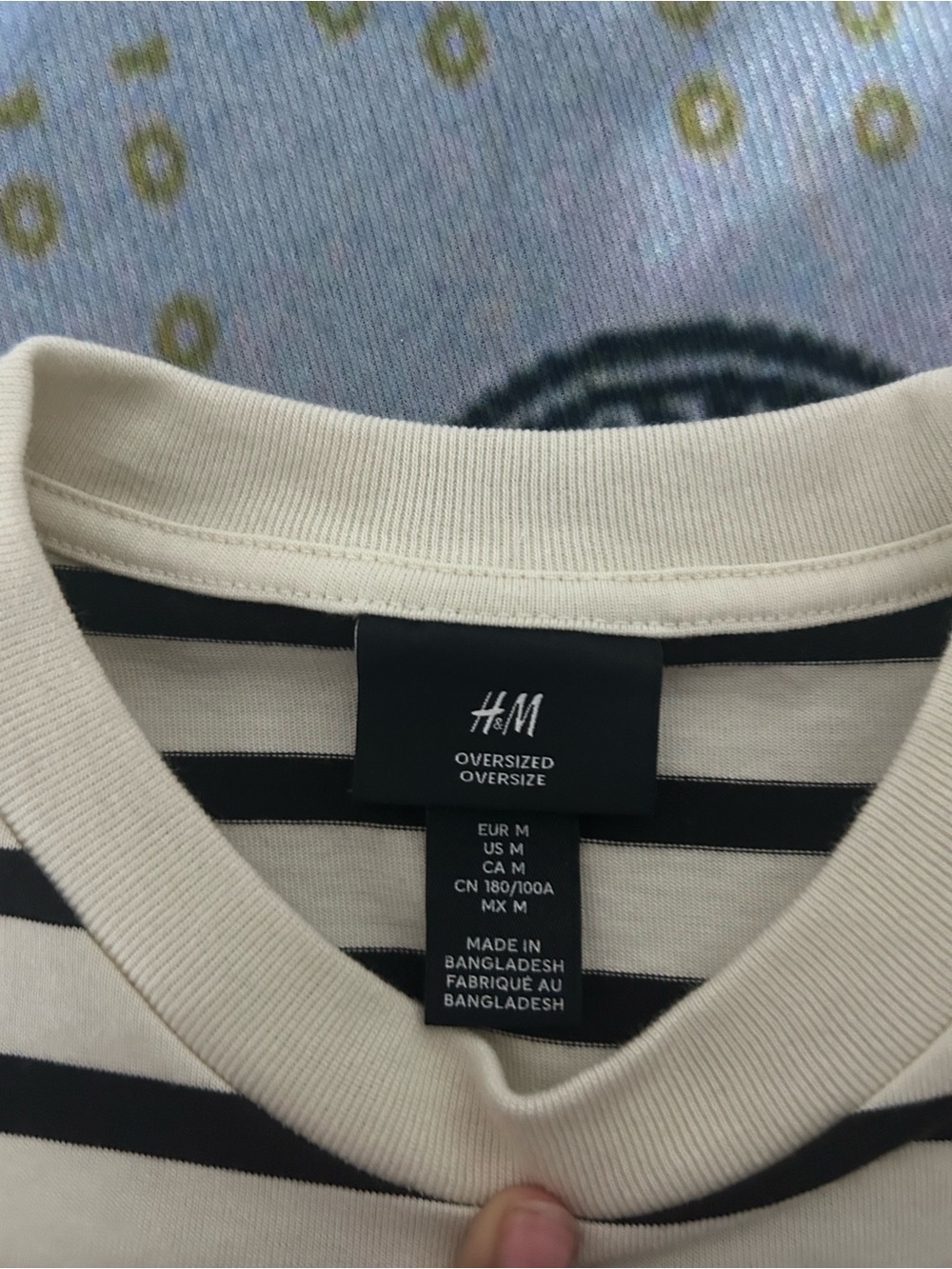 H&M Oversized Cream and Black Striped Crewneck Sweater